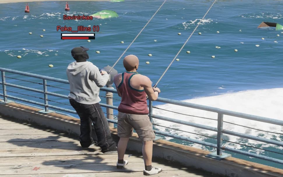 Vice City žaidėjai žvejybos darbe prie prieplaukos